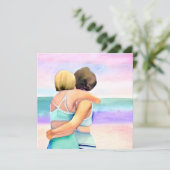Invitation Couple lesbienne aquarelle sur le mariage de plage (Debout devant)