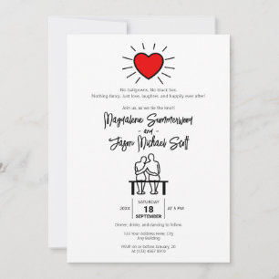 Invitation Couple minimaliste décontracté de coeur rouge tiré