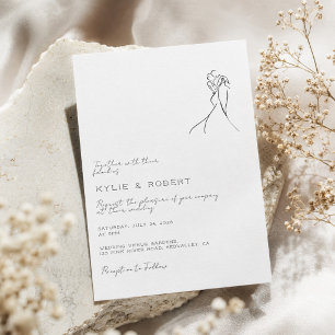 Invitation Couple Moderne Dessinant un Mariage Romantique