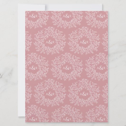 Invitation Couple monogramme en feuille rose pâle (Dos)