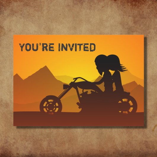 Invitation Couple Motard et Montagnes Mariage au Coucher du S