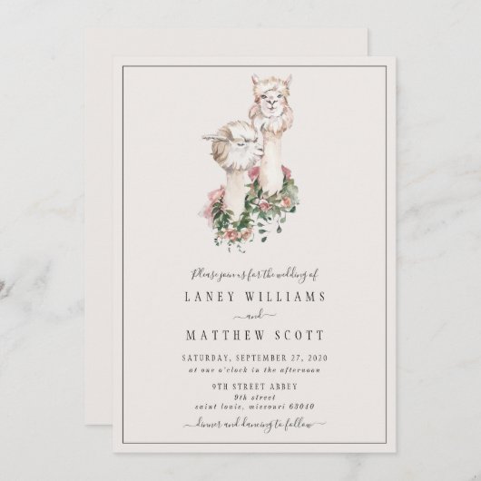 Invitation Couple nuptial Llama Mariage unique (Devant / Derrière)