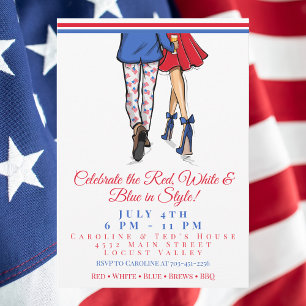 Invitation Couple Patriotique Élégant Fête du 4 Juillet