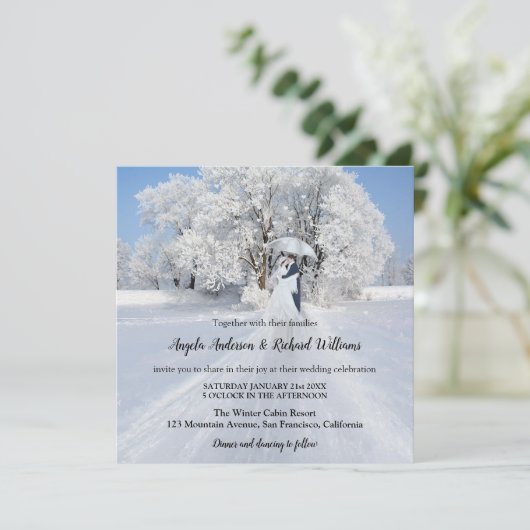 Invitation Couple peint avec parapluie Mariage hivernal de ne (Debout devant)