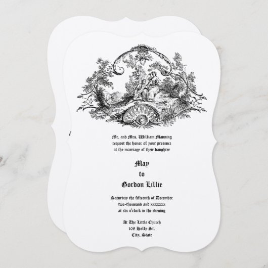 Invitation Couple Rococo Baroque À Cartouche Frame Bordure (Devant / Derrière)