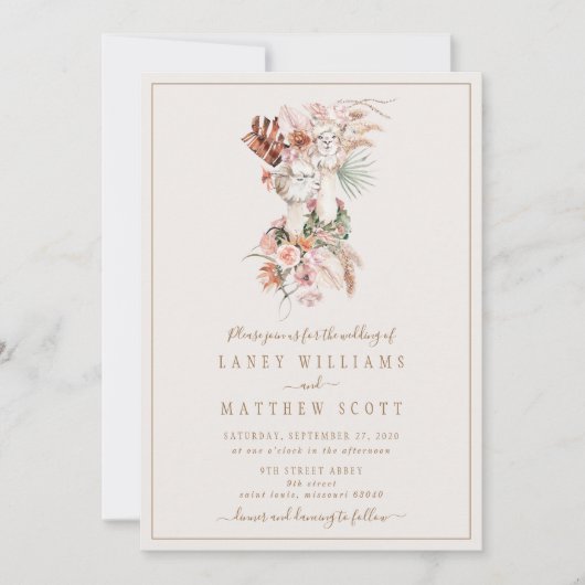 Invitation Couple romantique de mariée Llama Mariage unique (Devant)