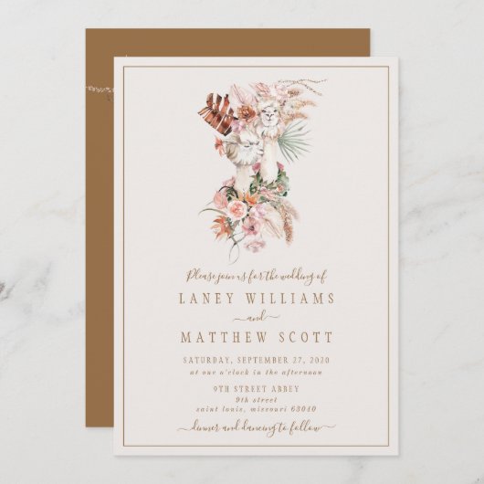 Invitation Couple romantique de mariée Llama Mariage unique (Devant / Derrière)