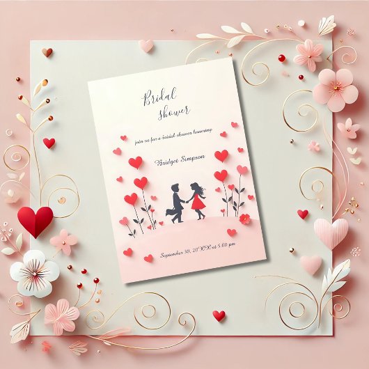 Invitation Couple romantique Silhouette coeur rouge douche nu