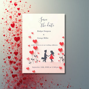 Invitation Couple romantique Silhouette coeur rouge mariage