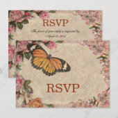 Invitation Couple Romantique Vintage Roses Antiques Mariage (Devant / Derrière)