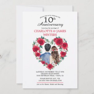 Invitation Couple Rose aquarelle 10e anniversaire Mariage