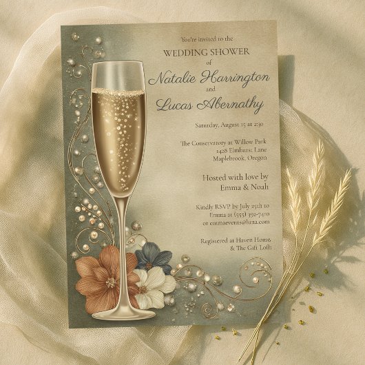 Invitation Couple’s Champagne Floral Wedding Shower