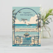 Invitation Couple sur la plage bleue avec mouettes (Debout devant)