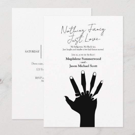 Invitation Couple Tenue Mains Rien Fancy Mariage Décontracté (Devant / Derrière)