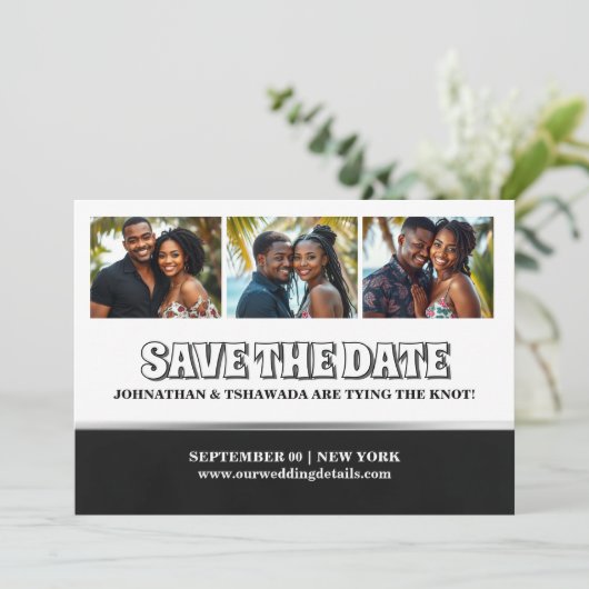 Invitation Couples 3 photo modifiable enregistrer la date mar (Debout devant)