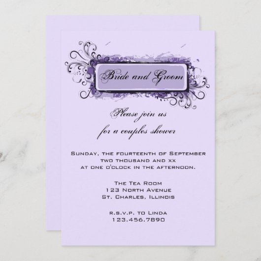 Invitation Couples Abstraits violets Wedding shower (Devant / Derrière)
