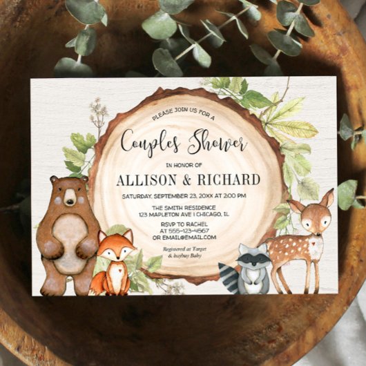 Invitation Couples baby shower boisé rustique sans sexe