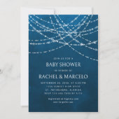 Invitation Couples Baby shower Chaîne Lumières Bleu (Devant)