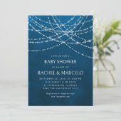 Invitation Couples Baby shower Chaîne Lumières Bleu (Debout devant)
