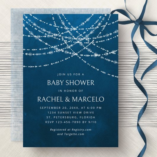 Invitation Couples Baby shower Chaîne Lumières Bleu