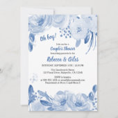 Invitation Couples Baby shower Dusty Blue Floral Aquarelle (Devant)