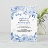 Invitation Couples Baby shower Dusty Blue Floral Aquarelle (Debout devant)