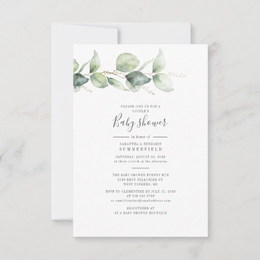 Invitation Couples Baby shower Eucalyptus Feuilles (Devant)
