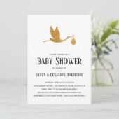 Invitation Couples Baby shower Faux Gold Foil Stork avec/Bund (Debout devant)