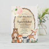 Invitation Couples baby shower fille animal de forêt rose (Debout devant)