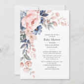 Invitation Couples Baby shower Floral Bleu rose (Devant)
