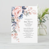 Invitation Couples Baby shower Floral Bleu rose (Debout devant)