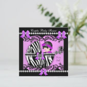 Invitation Couples Baby shower Girl Zebra Purple (Debout devant)