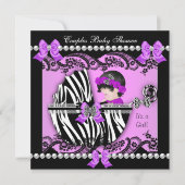 Invitation Couples Baby shower Girl Zebra Purple (Devant)
