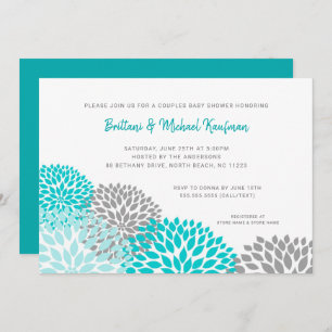 Invitation Couples Baby shower Invitation, gris turquoise