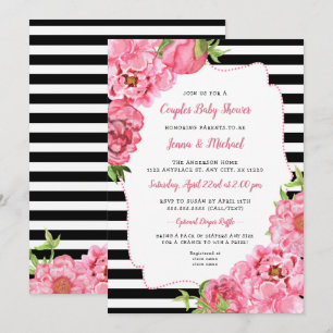 Invitation Couples Baby shower Invitation, rose noir floral