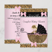 Invitation Couples Baby shower mignonne Blonde fille léopard  (Devant / Derrière)