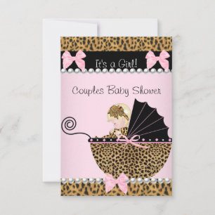 Invitation Couples Baby shower mignonne Blonde fille léopard
