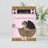 Invitation Couples Baby shower mignonne fille léopard rose (Debout devant)