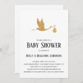 Invitation Couples Baby shower Preppy Gold Stork avec/Bundle (Devant / Derrière)