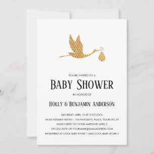 Invitation Couples Baby shower Preppy Gold Stork avec/Bundle