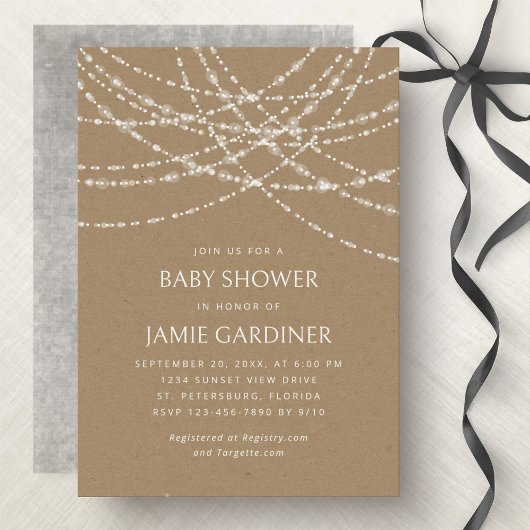 Invitation Couples Baby shower String Lumières Kraft