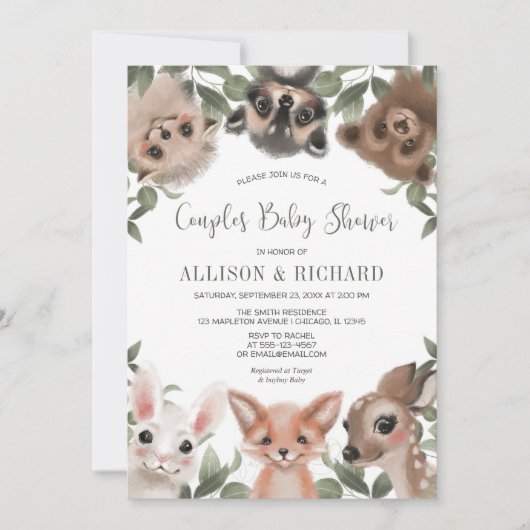 Invitation Couples baby showers animaux de la forêt (Devant)