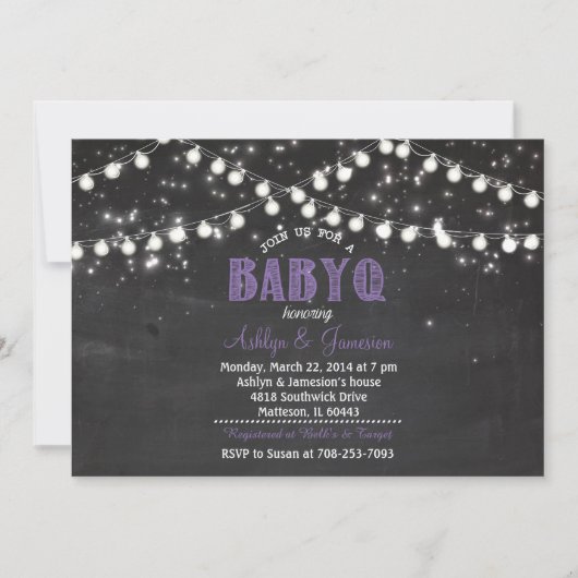 Invitation Couples BabyQ Baby shower barbecue LumièresInvitat (Devant)