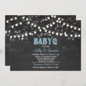 Invitation Couples BabyQ BBQ Bébé bleu Douche lumières (Devant / Derrière)