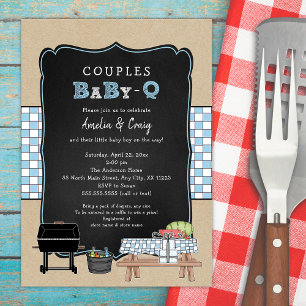 Invitation Couples bébé Q, garçon baby shower barbecue