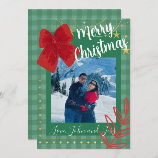 Invitation Couples Christmas Card With Plaid Background (Devant / Derrière)