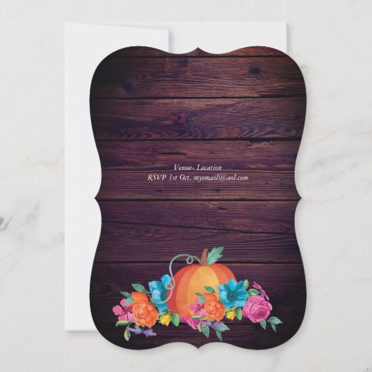 Invitation Couples Citrouilles rustiques Chute Fleurs d'aquar (Dos)