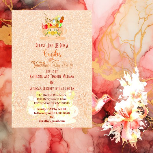 Invitation Couples Coeurs Floraux Teacup Valentines Fête