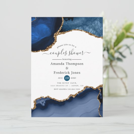 Invitation Couples d'agate de marine et d'or douche (Debout devant)