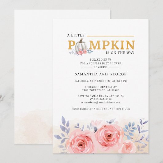 Invitation Couples d'aquarelle florale Baby shower Botanique (Devant / Derrière)